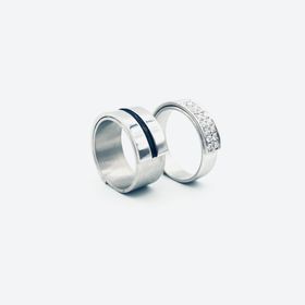 rings - silver Ag 925 diamonds and black enemal