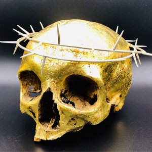 silver thorn crown - human skull 22 kt goldleaf